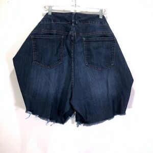Torrid Denim Shorts Womens 30S Dark Wash High Rise Triple Button Raw Hem Stretch